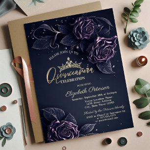 Elegant Roses Dark Gothic Quinceañera Invitation