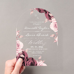 Elegant Roses ⎮ Dusty Pink Mauve Floral Wedding Acrylic Invitations