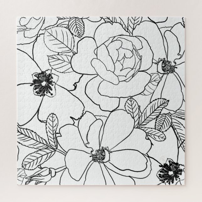 Elegant Roses Floral Line Drawing design Jigsaw Puzzle (Vertical)
