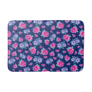 Elegant Roses Floral Pink Purple Blue Pattern Bath Mat
