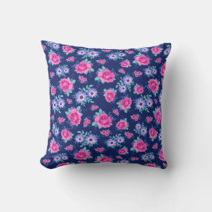 Elegant Roses Floral Pink Purple Blue Pattern Cushion