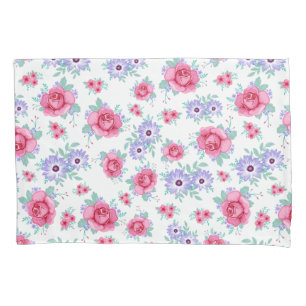 Elegant Roses Floral Pink Purple White Pattern Pillowcase