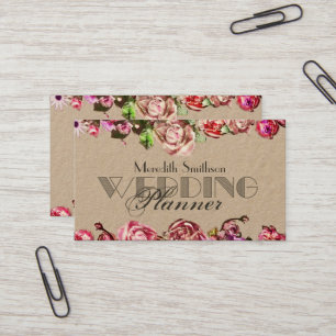 Elegant Roses Floral Professional Wedding Planner Business Card