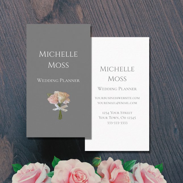  Elegant Roses Floral Simple Grey Business Card (Creator Uploaded)
