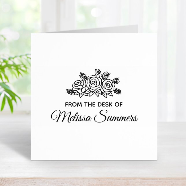 Elegant Roses Flowers Custom Name from the Desk of Rubber Stamp (Creator Uploaded)