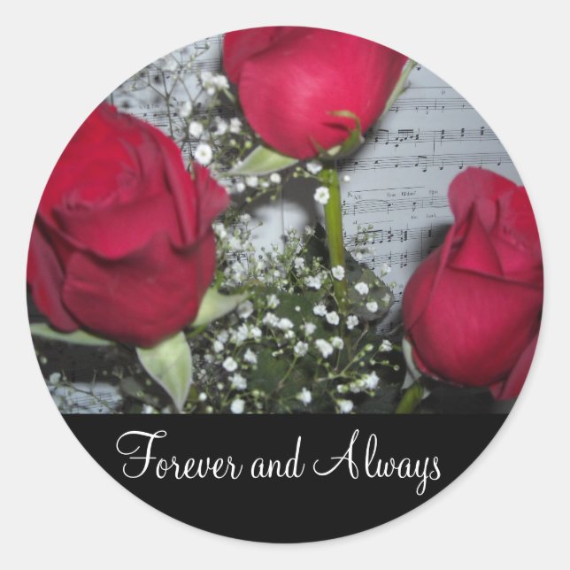 Elegant Roses -  Forever and Always Classic Round Sticker (Front)
