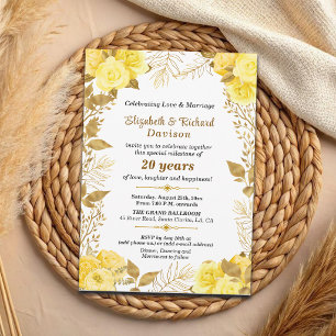 Elegant Roses Gold Floral 20th Wedding Anniversary Invitation