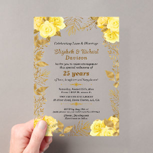 Elegant Roses Gold Floral 25th Wedding Anniversary Acrylic Invitations