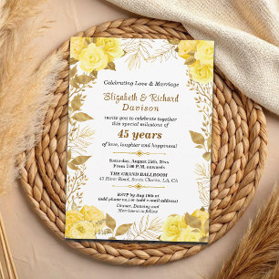 Elegant Roses Gold Floral 45th Wedding Anniversary Invitation