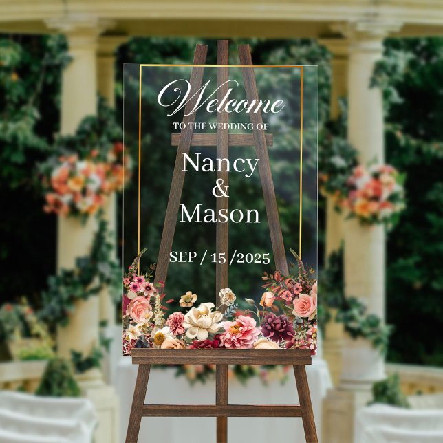 Elegant Roses Gold Modern Custom Name Wedding Acrylic Sign (Creator Uploaded)