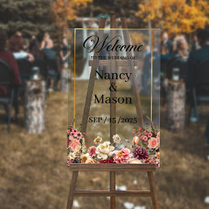 Elegant Roses Gold Modern Custom Name Wedding Acrylic Sign