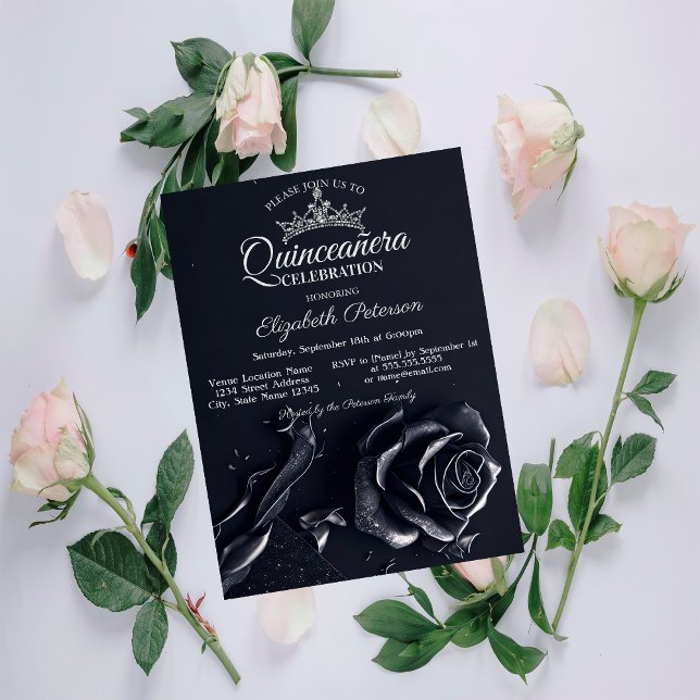 Elegant Roses Gothic Quinceañera  Invitation (Creator Uploaded)