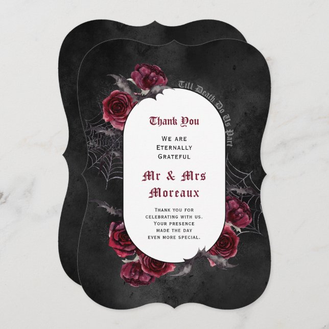 Elegant Roses Gothic Wedding  Thank You Card (Front/Back)