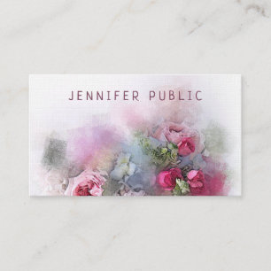 Elegant Roses In Watercolor & Oil Artwork Template Business Card