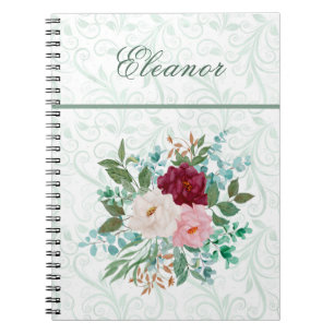 Elegant Roses & Mint Personalized Notebook