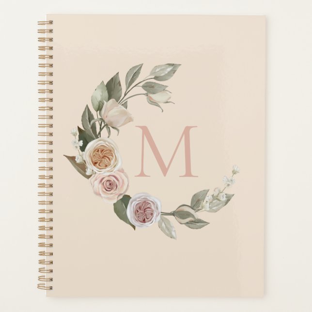 Elegant Roses Monogram Wreath  Planner (Front)