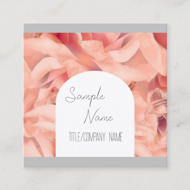 elegant roses pastel stylish custom pink and grey  square business card (Front)