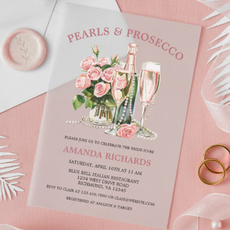 Elegant Roses, Pearls and Prosecco Bridal Shower  Acrylic Invitations