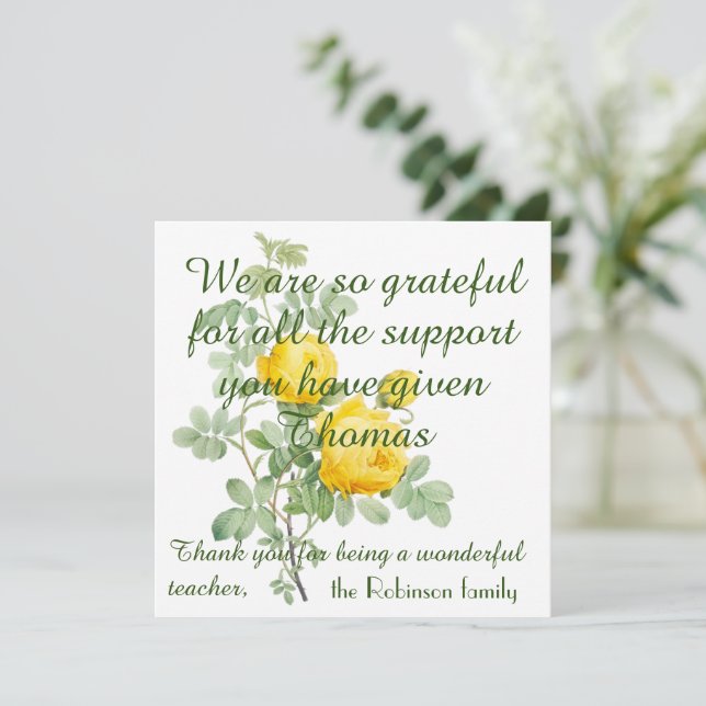 Elegant Roses Personalised Thank You Teacher Card (Standing Front)