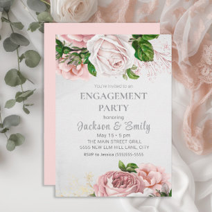 Elegant Roses Pink Floral Cream Engagement Party Invitation