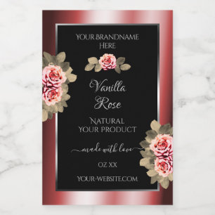 Elegant Roses Shimmering Red Black Product Labels