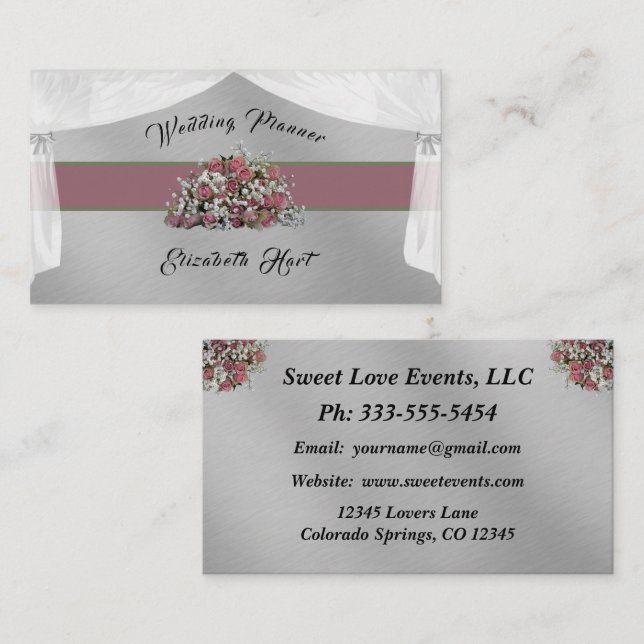 Elegant Roses Wedding Planner Business Card (Front/Back)