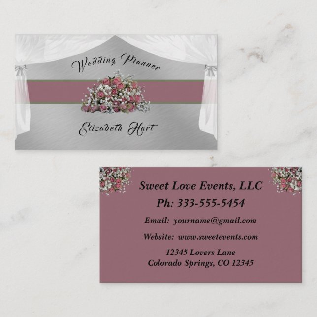 Elegant Roses Wedding Planner Business Card (Front/Back)