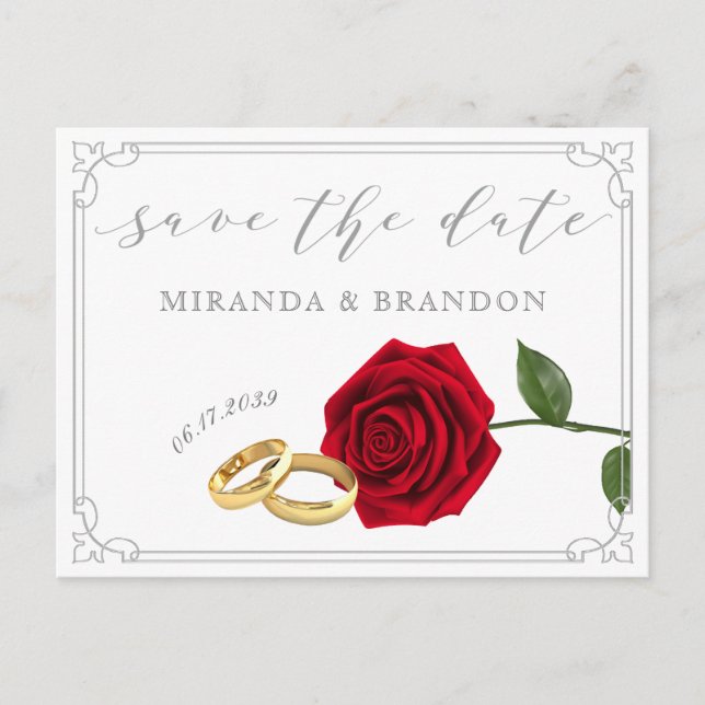 Elegant Roses Wedding Save the Date Postcard (Front)