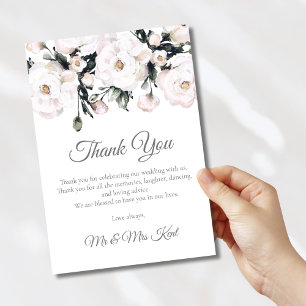 Elegant Roses White Floral Wedding Thank You Card