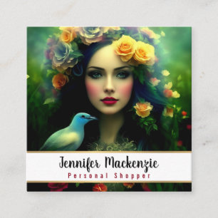 Elegant Roses Woman Square Business Card