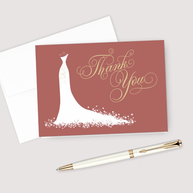 Elegant Rosewood Gold Wedding Gown Bridal Shower Thank You Card (Creator Uploaded)
