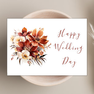 Elegant Rosty Boho Wildflower Happy Wedding Day Card