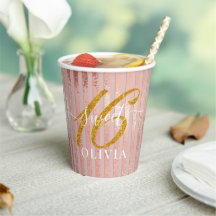 Elegant Rosy Modern Sweet 16 Paper Cups