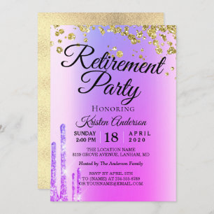 Elegant Rosy Sparkly Glitter Retirement Party  Inv Invitation