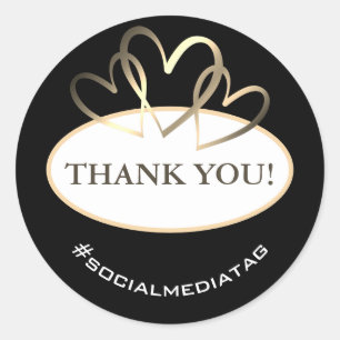 Elegant Round Golden Hearts Thank You Labels Black