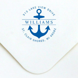 Elegant Round Nautical Anchor Return Address Self-inking Stamp