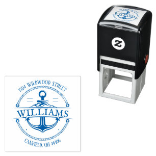 Elegant Round Nautical Anchor Return Address Self-inking Stamp