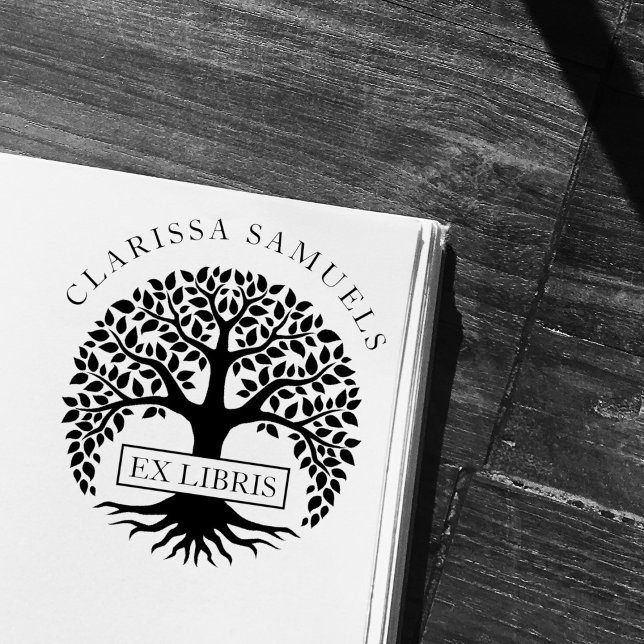 Elegant Round Tree Custom Name Ex Libris Rubber Stamp (Creator Uploaded)