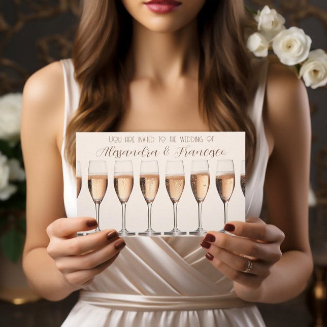 Elegant Row of Pink Champagne Glasses Invitation (Creator Uploaded)