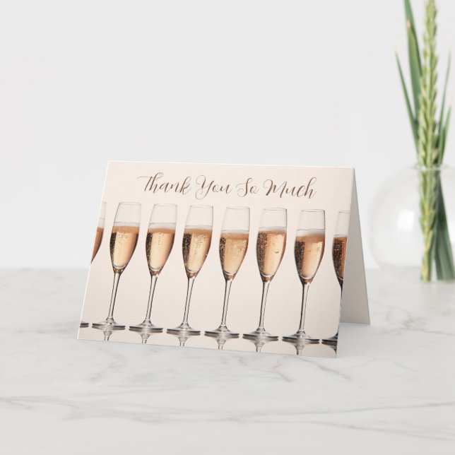 Elegant Row of Pink Champagne Glasses Thank You Card (Front)