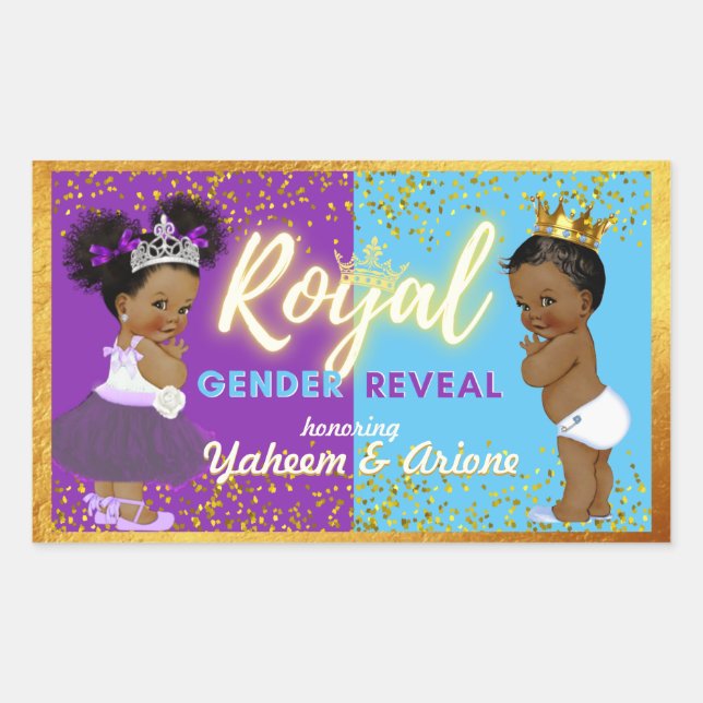 Elegant Royal African Gender Reveal Purple & Blue Rectangular Sticker (Front)