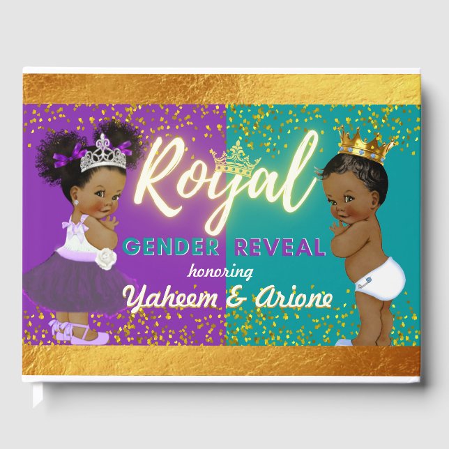Elegant Royal African Gender Reveal Purple & Teal Guest Book (Front)