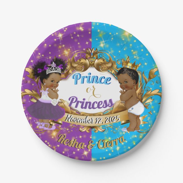 Elegant Royal African Purple & Blue Gender Reveal  Paper Plate (Front)