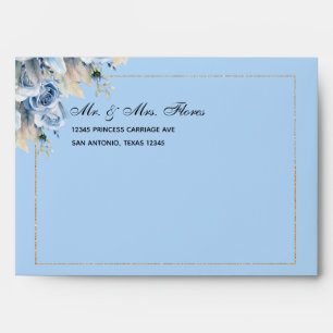 Elegant Royal Baby Blue Gold Quinceañera Crown Envelope
