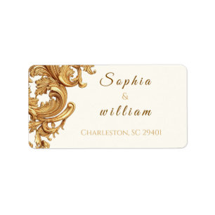 Elegant Royal Black and Gold Vintage Flourish  Label
