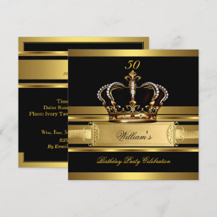Elegant Royal Black Gold Birthday Prince King 2 Invitation