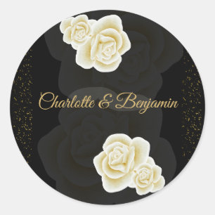 Elegant Royal Black Gold Rose Favour Sticker