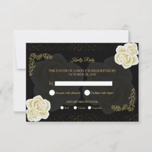 Elegant Royal Black Gold Rose RSVP Card