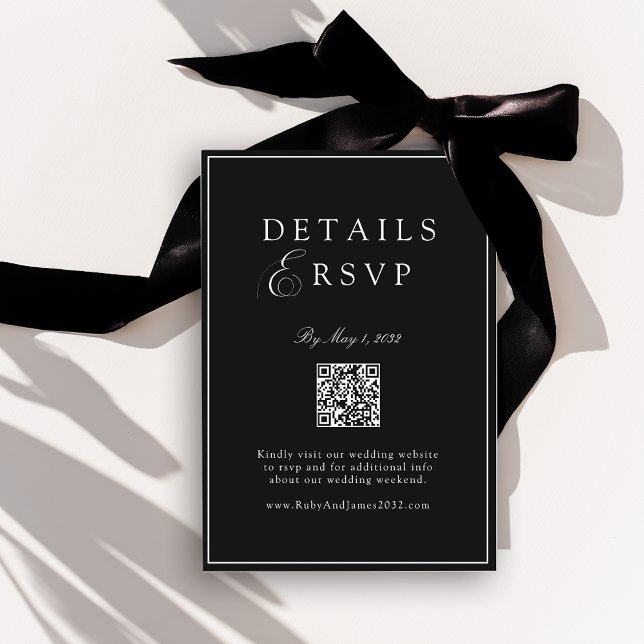Elegant Royal Black QR Code Wedding RSVP  Enclosure Card (Elegant Royal Black QR Code Wedding RSVP Enclosure Card)