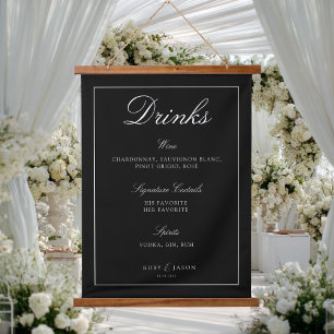 Elegant Royal Black Wedding Drinks Bar Hanging Tapestry